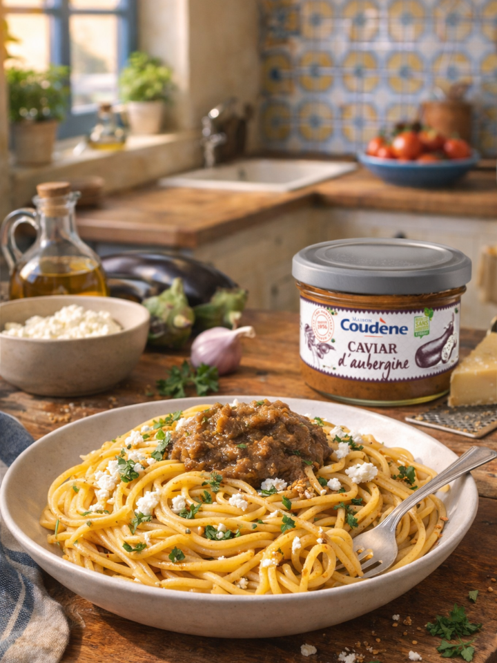 pâtes caviar aubergine maison coudène
